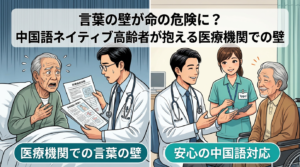 日本の病院で医師の言葉を中国語で通訳し高齢者をサポートするヘルパー