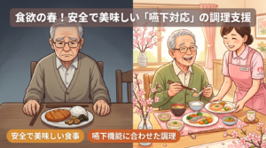 嚥下機能に配慮した柔らかくて美味しい食事を提供する女性ヘルパー